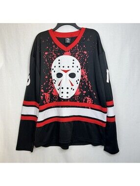 Friday the 13th Jason Voorhees Hockey Jersey Halloween Black Red #13 Men’s XL